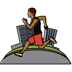Man running at city icon vector illustration graphic design