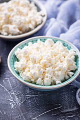 Bowl with homemade cottage cheese