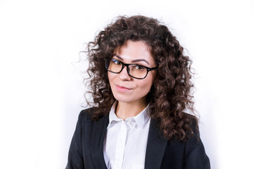 Obraz premium portrait of curly-haired girl office worker.