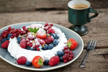 delicious dessert Pavlova, meringue cake