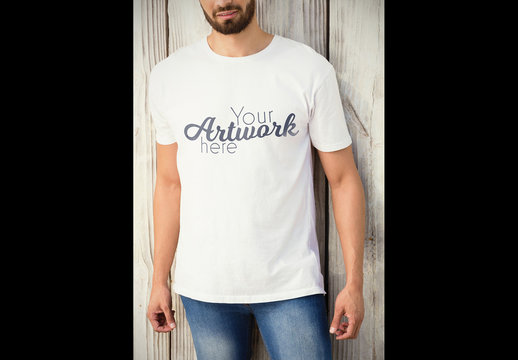 Man in White T-Shirt Mockup 4