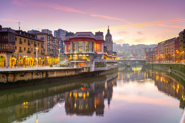 view of ribera market at morning in Bilbao, Spain - obrazy, fototapety, plakaty