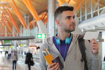 Man checking his flight status out 