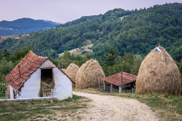 Fototapeta na wymiar Farm in small mountain settlement near Guca town in Moravica District of Serbia
