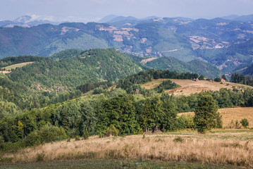 Fototapeta na wymiar Mountain landscape near Sirogojno village in Zlatibor area in Serbia