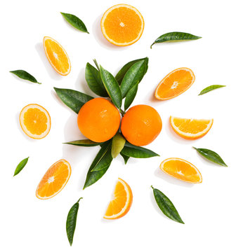 Citrus fruits and leaves - oranges.