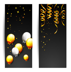 Celebration Party Banner With Golden Balloons And Confetti
