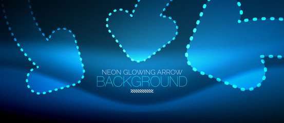 Neon techno arrow, digital abstract background