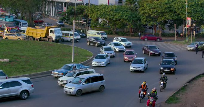 Traffic At Lusaka Rd & Mombasa Rd Roundabout; Nairobi Traffic; Nairobi, Kenya, Africa
