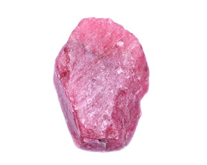 Rough gemmy red Rhodonite from Brazil isolated on white background