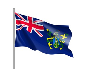 Waving flag of Pitcairn Islands. Illustration of Oceania country flag on flagpole. Vector 3d icon isolated on white background