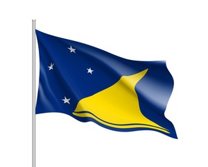 Waving flag of Tokelau Islands. Illustration of Oceania country flag on flagpole. Vector 3d icon isolated on white background