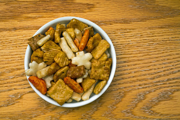 Bowl of Spicy Seasoned Rice Crackers