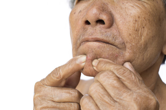 Close Up Old Face Woman On White Background