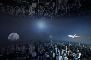 upside down city, abstract background of sci-fi city space theme © Siraphatphoto