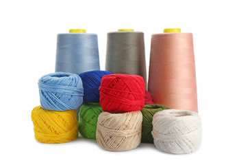 Set of colorful threads on white background