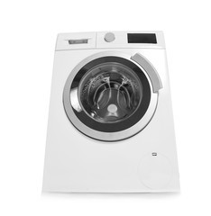 Modern washing machine on white background
