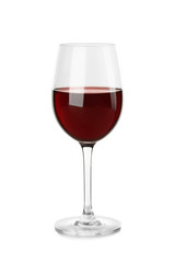 Glass with red wine on white background