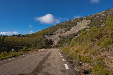 Road in mountain landscape in Las Batuecas natural park in Salamanca, Spain.