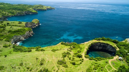 Aerial shot of natural beach rocky pool