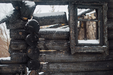 burnt wall of a house