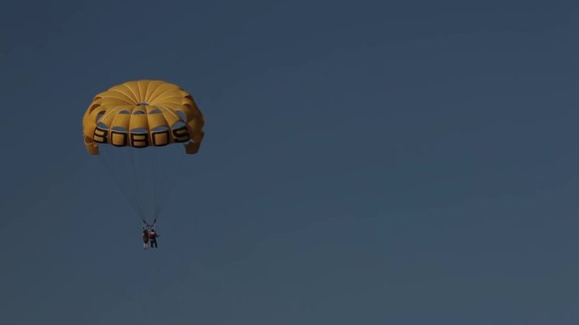 Paracending With Yellow Parachute; Paracending & Wind Surfing; Hurghada, Egypt