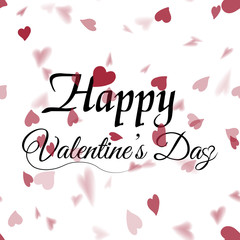 Valentine's greeting card with falling red hearts on white. Vector