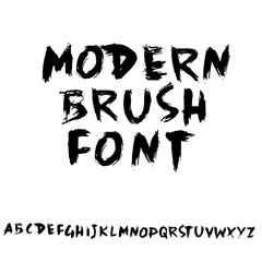 Handdrawn dry brush font. Modern brush lettering. Grunge style alphabet. Vector illustration.