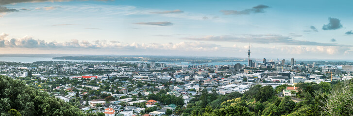Fototapeta na wymiar Panorama of Auckland City and Auckland Harbour from Mount Eden