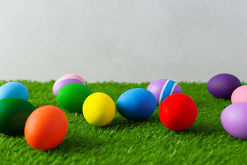 Easter eggs on the grass