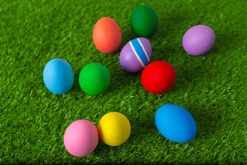 Easter eggs on the grass