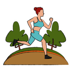 Woman running at park icon vector illustration graphic design