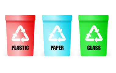 Collection of colorful separation recycle bin icon. Plastic, paper, glass vector recycle bin. Vector illustration Isolated on white.