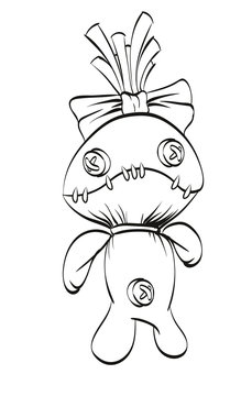 Sad rag doll with a bow on his head. Vector illustration.