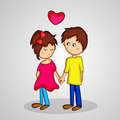 Illustration of cute girl and boy holding each other