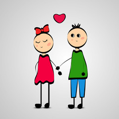 Illustration of cute girl and boy holding each other