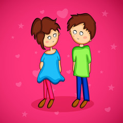 Illustration of cute girl and boy holding each other for valentine's day