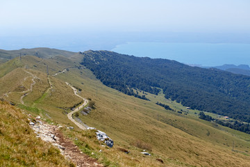 Monte Baldo. Italy. View of Lake Garda from a height.