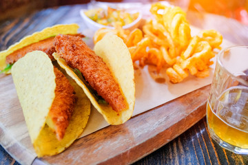 Crispy chicken nacho wrap with french fries