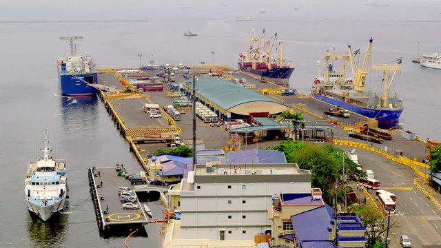 Ship Arrives At Dock; Freight Dock; Manila, Philippines