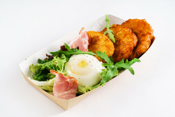 potato pancakes with egg and bacon