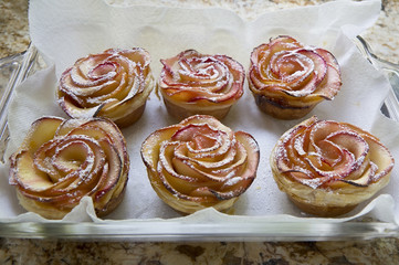 Baked Apple Roses. Puff Pastry.