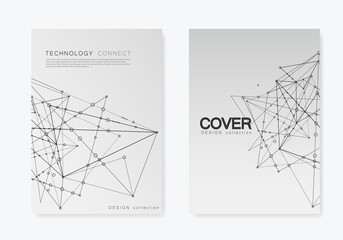 Modern vector templates for brochure cover in A4 size. Polygonal space background with connecting dots and lines. Abstract structure