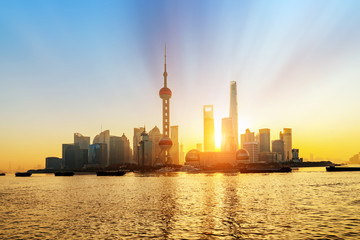 Fototapeta premium Skyline of Shanghai Pudong at sunrise, China