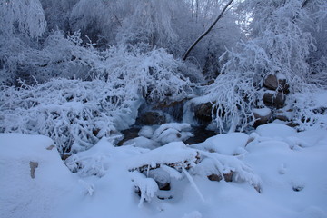 Winter river in the mountains. landscape