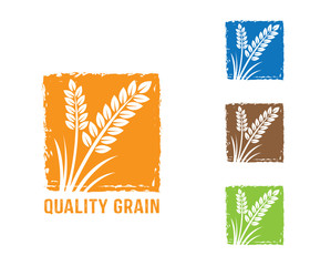 square shape vector design label, sign, logo, tag of quality whole grain wheat, wheat seed, crop, farm, bakery and baking shop 