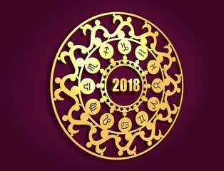 Astrological symbols in the circle. Decorative ornanet. 3D rendering