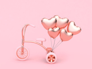 kid tricycle-bike and balloon heart group floating abstract love valentine concept 3d rendering