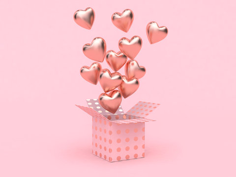gift box balloon heart group floating love valentine concept 3d rendering