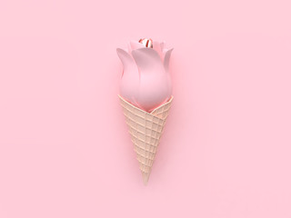 abstract ice cream rose-flower love valentine concept 3d rendering